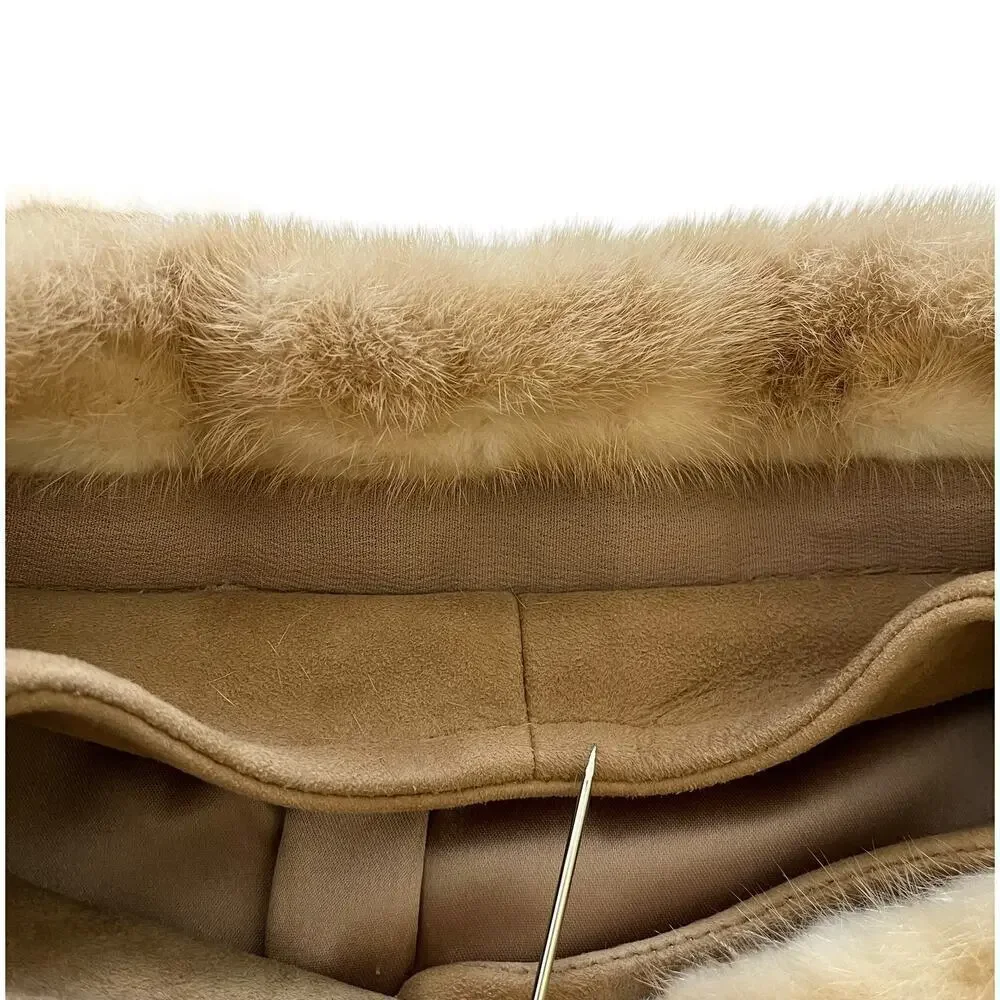 Vintage Suede Leather Car Coat with Palomino Blonde Mink Fur Stole Collar